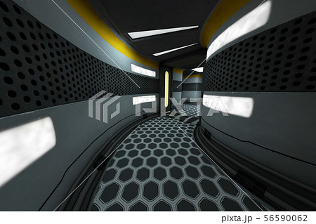 Futuristic Sci-Fi Spaceship Corridor 3D Illustrati 56590062
