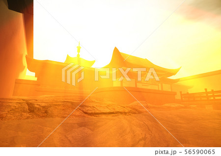 Chinese Inner Courtyard in the Sunset 3D Illustrat 56590065