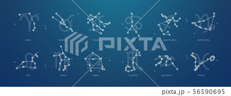 Zodiac constellations. Horoscope and astrology line symbols on dark background, zodiac celestial Zodiac constellations. Horoscope and astrology line symbols on dark background, zodiac celestial 56590695