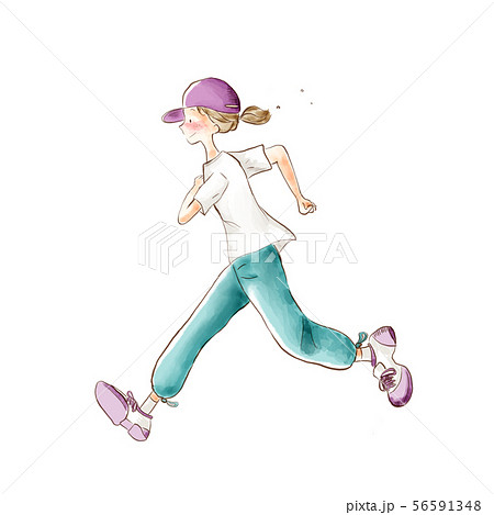 ジョギングする女性の水彩風イラストのイラスト素材