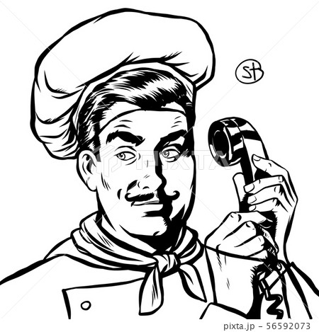 serious cook talking on a retro phone serious cook talking on a retro phone 56592073