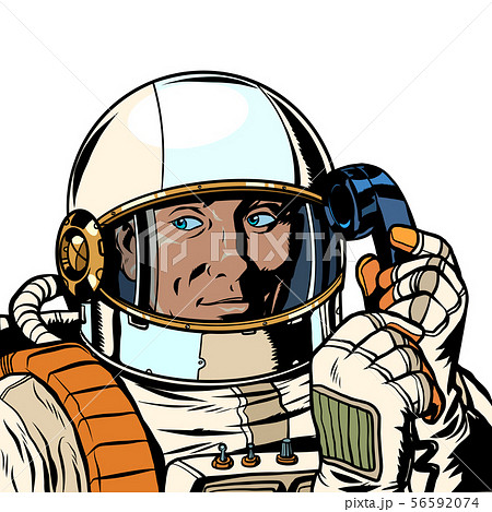 serious astronaut talking on a retro phone. isolate on white background 56592074