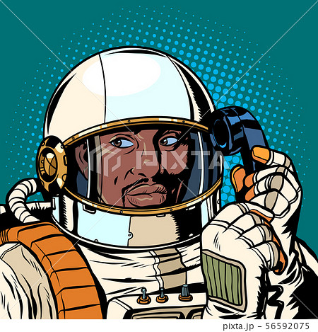 Serious African Astronaut Talking On A Retro Phoneのイラスト素材