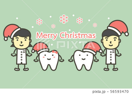 happy tooth and dentist wearing santa claus hat 56593470