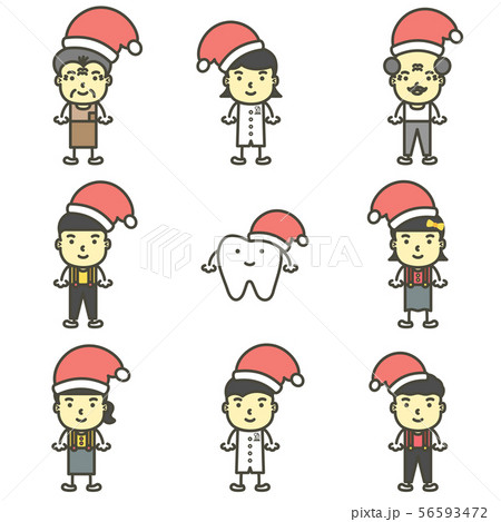 happy tooth and friends wearing santa claus hat 56593472