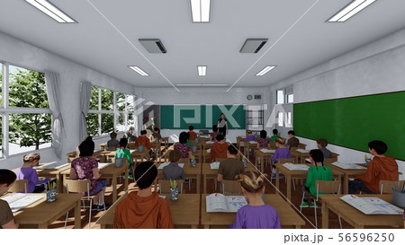 小学校　教室　人有り イラスト1 56596250