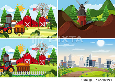 A set of outdoor scene including farm 56596494