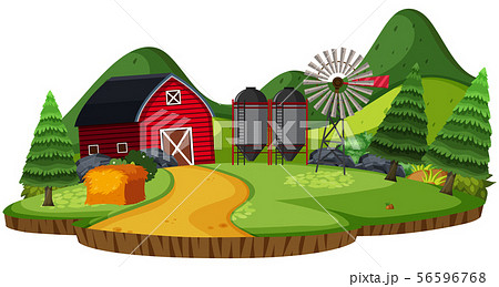 Nature landscape of farmland with barn and silo 56596768