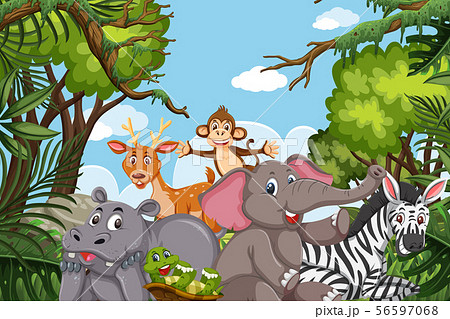 Jungle animals in nature scene - Stock Illustration [56597068] - PIXTA