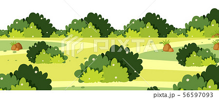 Landscape Background With Bushes On Grassのイラスト素材