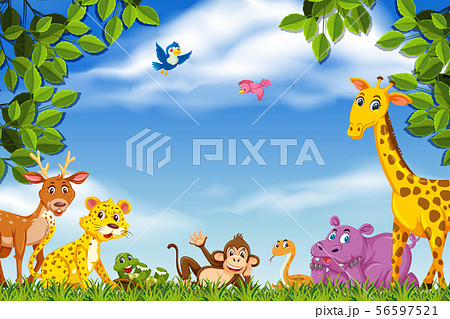 Happy animals in nature scene 56597521