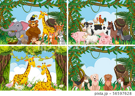 Set of various animals in nature scenes 56597628