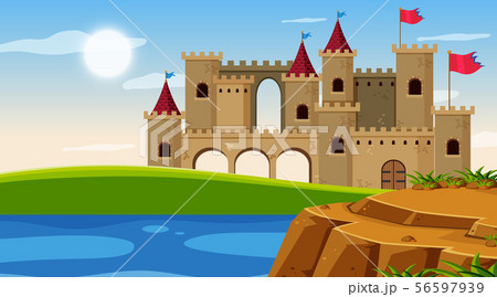 Castle with river scene 56597939
