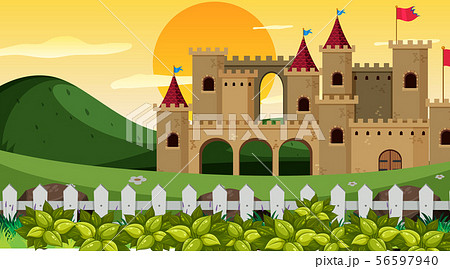 Castle In Garden Sceneのイラスト素材