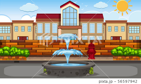 Street scene with water foutain Street scene with water foutain 56597942