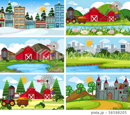 A set of outdoor scene including farmland A set of outdoor scene including farmland 56598205