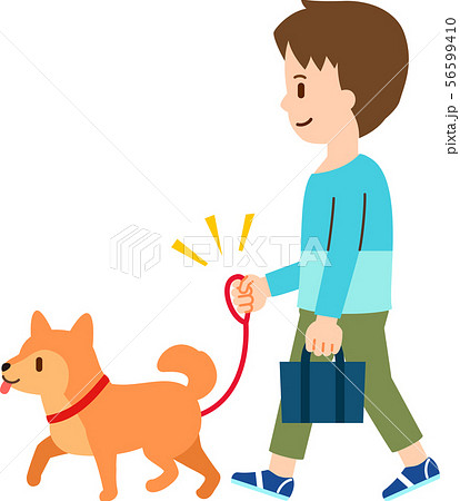 散歩する犬と犬のリードを持つ男性のイラスト素材