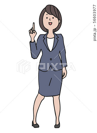 グレーのスーツ　指をさす女性　2 56603977