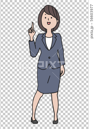 グレーのスーツ　指をさす女性　2 56603977