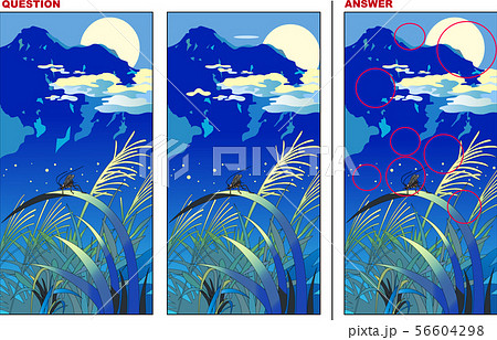 間違い探しクイズ、中秋の名月と秋の虫 56604298