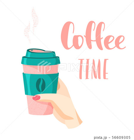 Coffee time sign, coffee cup in female hand 56609305