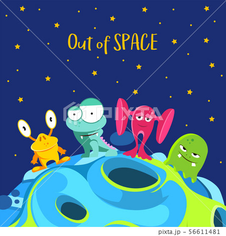 Out of space. Spaceship background with monsters in cartoon style Out of space. Spaceship background with monsters in cartoon style 56611481