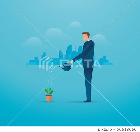 a businessman watering young plant 56613666