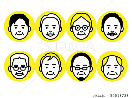 年配男性の顔 丸枠のイラスト素材