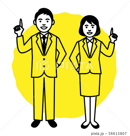 スーツ姿の男性と女性 全身 丸背景のイラスト素材