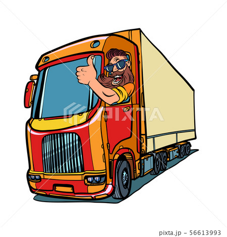 truck driver. man with beard thumbs up truck driver. man with beard thumbs up 56613993