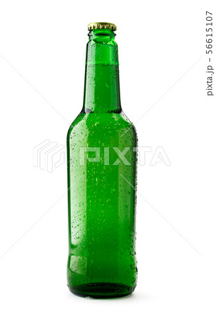 Beer bottle with drops on a white background 56615107