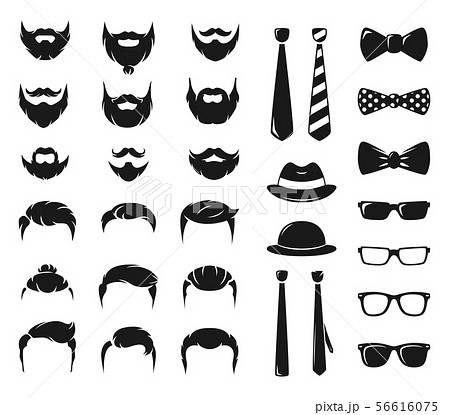Hipster portraits creation kit. Monochrome constructor with male moustache, beard and haircut 56616075