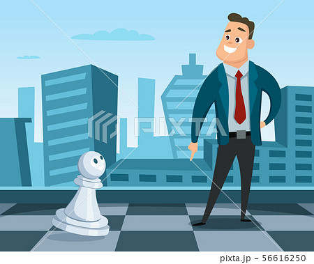 Businessman standing on a chess board. Concept illustration of business strategy. Leadership and 56616250