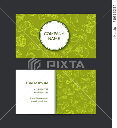 Vector doodle handdrawn fruits and vegetables organic farm, vegan, healthy food business card 56616252