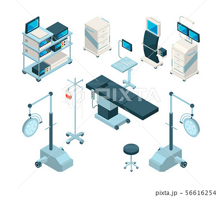 Isometric illustrations of medical equipment in operating room. Hospital pictures set 56616254