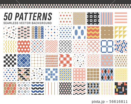 幾何学模様のシームレスパターン 50種セット のイラスト素材