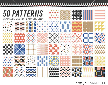 Geometric seamless pattern (50 kinds set) - Stock Illustration