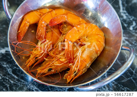 Steamed shrimp seafood on the table Steamed shrimp seafood on the table 56617287