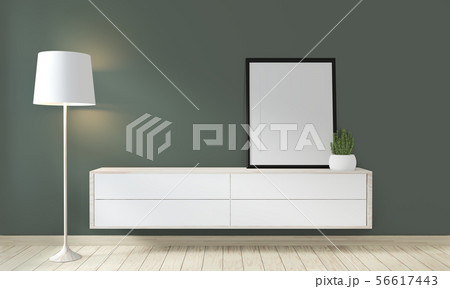 Mock up poster cabinet wooden on green room living Mock up poster cabinet wooden on green room living 56617443
