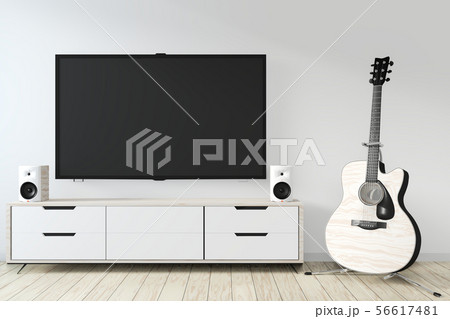 cabinet mock up and smart tv on wall with cabinet mock up and smart tv on wall with 56617481