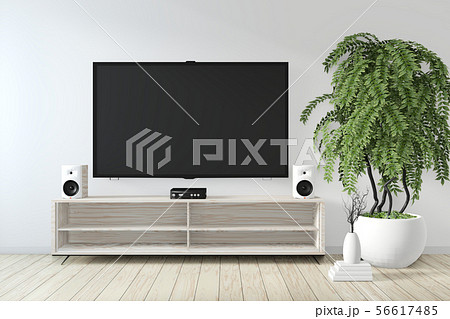 cabinet mock up and smart tv on wall with 56617485