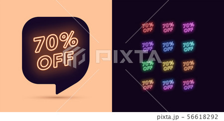 Neon Discount Tag, 70 Percentage Off. Offer Sale 56618292