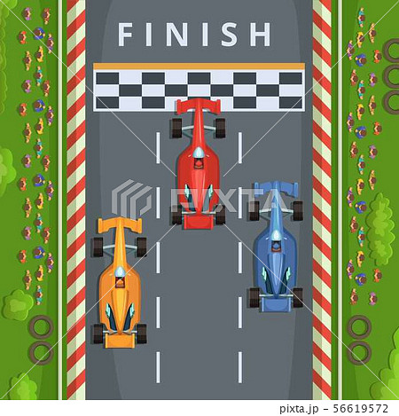 Racing Cars On Finish Line Top View Racing のイラスト素材