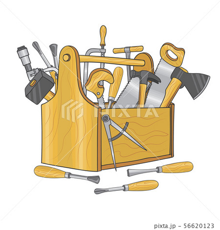 Wooden box for carpentry tools. Hand drawn vector illustration 56620123