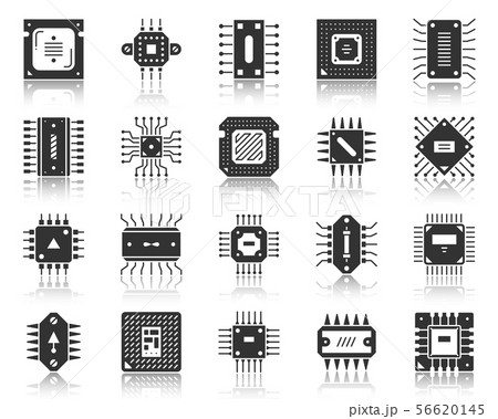 Microchip black icon microprocessor cpu vector set 56620145