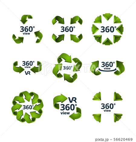 Symbols of virtual reality. 360 degrees 3D rotate 56620469