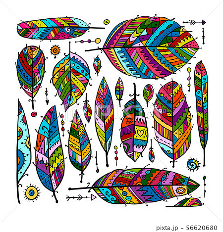 Art Feathers Collection Ornate Sketch For Your のイラスト素材