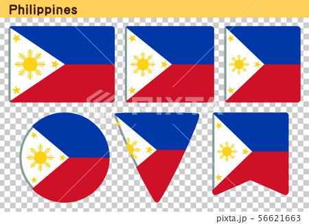 フィリピンの国旗 6個の形のアイコンデザインのイラスト素材