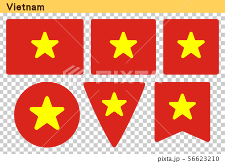 ベトナムの国旗 6個の形のアイコンデザインのイラスト素材