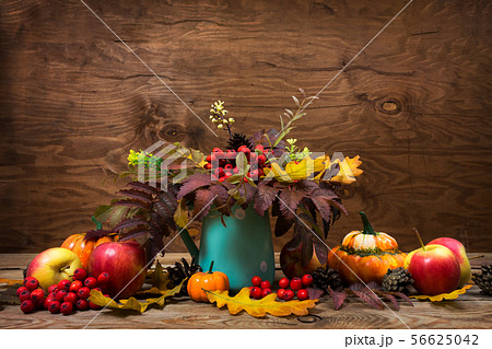 Fall centerpiece with rowan in turquoise vase, Fall centerpiece with rowan in turquoise vase, 56625042
